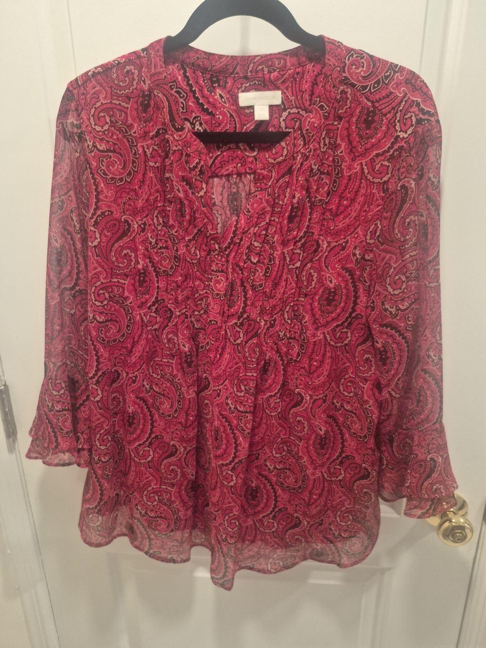 Charter Club Red Paisley Ruffle V-Neck Blouse